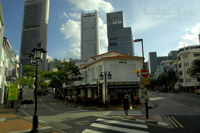 The junction of Circular Road on the left and South Bridge Road on the right is a great starting point for a walk towards Singapore's Chinatown. Easily accessed by numerous bus routes, the Clarke Quay MRT and a five minute walk from Parliament House and Funan Digitallife Mall. Photo &copy; Peter Andrews / Outimage. Walking from Circular Road to Chinatown in Singapore as the city prepares for the Lunar New Year.