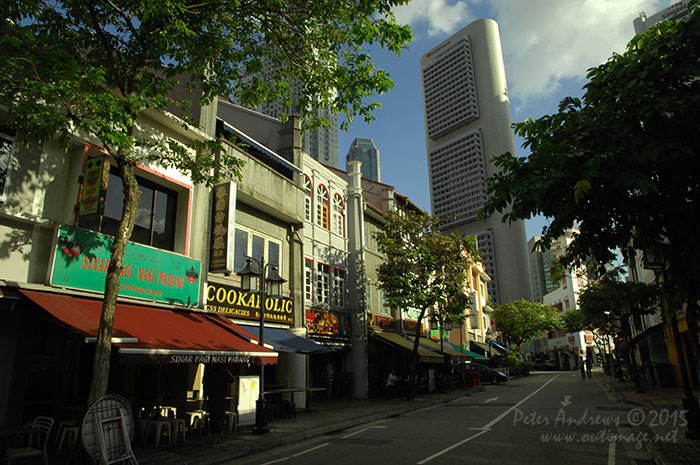 The restaurants and small bars along Circular Road at Boat Quay in Singapore prepare for another busy evening of trade. Photo &copy; Peter Andrews / Outimage. Walking from Circular Road to Chinatown in Singapore as the city prepares for the Lunar New Year.