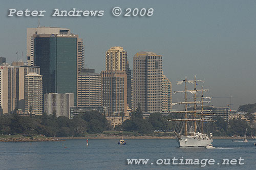 Argentine Navy's Sail Training Ship ARA Libertad, leaving Sydney Australia 2008. Copyright Peter Andrews 2008.