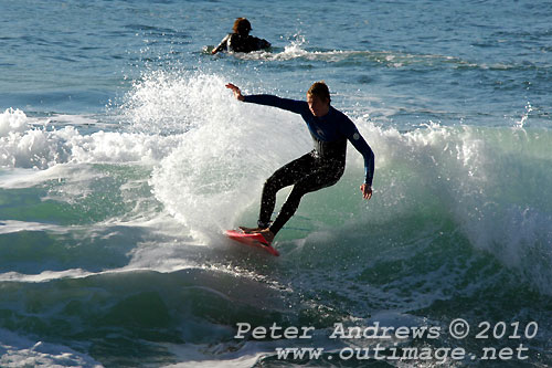 A mid August Saturday morning surf at Location 2, New South Wales Illawarra Coast, Australia. Photo copyright Peter Andrews.