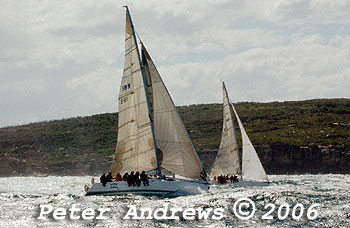 The large swells facing the fleet at the heads after the start of the 2006 Sydney to Gold Coast Yacht Race.