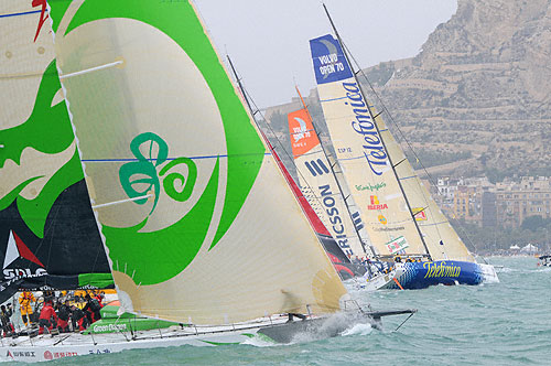 Green Dragon, Telef&oacute;nica Blue and Ericsson 4 after the start of the 2008-2009 Volvo Ocean Race in Alicante, Spain. Photo copyright Dave Kneale - Volvo Ocean Race.