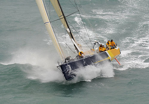 Team Russia breaks away from the start line in Alicante, Spain for leg 1 of The Volvo Ocean Race. Photo copyright Rick Tomlinson - Volvo Ocean Race. 