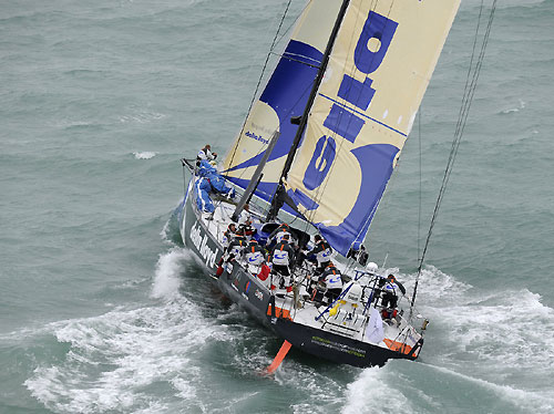 Team Delta Lloyd at sea after the start in Alicante, Spain for leg 1 of The Volvo Ocean Race. Photo copyright Rick Tomlinson - Volvo Ocean Race.