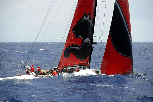 PUMA Ocean Racing passes through the scoring gate at Fernando de Noronha, on leg 1 of the Volvo Ocean Race. Photo copyright Rick Tomlinson - Volvo Ocean Race.