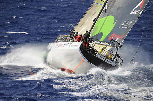 Green Dragon was first to pass through the scoring gate of Fernando de Noronha, on leg 1 of the Volvo Ocean Race. Photo copyright Rick Tomlinson - Volvo Ocean Race.