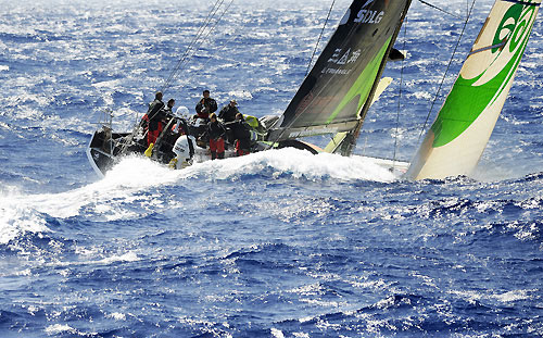 Green Dragon was first to pass through the scoring gate of Fernando de Noronha, on leg 1 of the Volvo Ocean Race. Photo copyright Rick Tomlinson - Volvo Ocean Race.