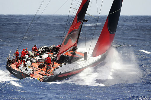 PUMA Ocean Racing passes through the scoring gate at Fernando de Noronha, on leg 1 of the Volvo Ocean Race. Photo copyright Rick Tomlinson - Volvo Ocean Race.