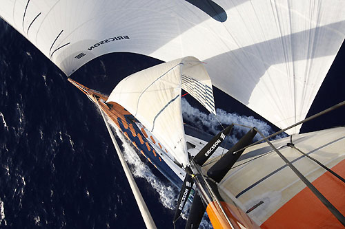 2008-10-27. Slowly getting more breeze and higher waves. Had big gains during the night. Eager to get back in the game. Photo copyright Gustav Morin - Ericsson 3 Racing Team - Volvo Ocean Race.
