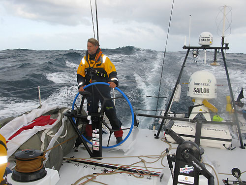 Roger Nilson driving onboard Telefonica Black as they head towards Cape Town on leg 1 of the Volvo Ocean Race. Photo copyright Mikel Pasabant - Equipo Telefonica - Volvo Ocean Race. 