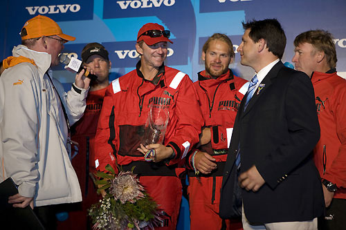 Ken Read receives the trophy for 2nd place, from the Executive Deputy Mayor of Cape Town, Grant Haskins. Photo copyright Sally Collison - PUMA Ocean Racing. 