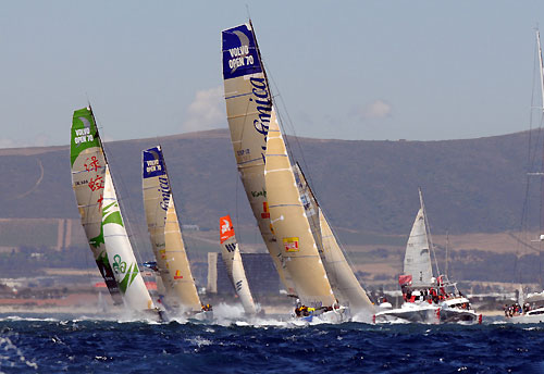 The fleet power away again at the start of leg 2 of the Volvo Ocean Race from Cape Town, South Africa to Cochin, India. Photo copyright Dave Kneale / Volvo Ocean Race.