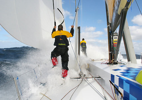 Pablo Arrarte and Daryl Wislang during a sail change on leg 2 of the Volvo Ocean Race, from Cape Town, South Africa, to Cochin, India. Photo copyright Gabriele Olivo / Telefonica Blue / Volvo Ocean Race. 