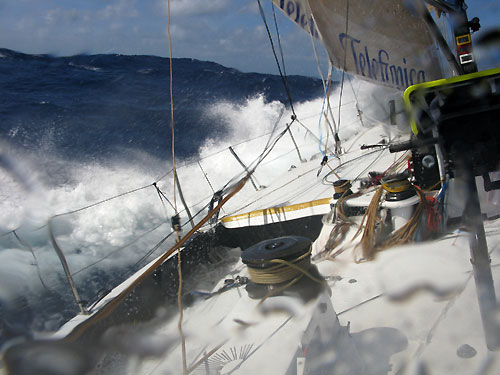Close reaching onboard Telefonica Black, on leg 2 of the Volvo Ocean Race, from Cape Town, South Africa to Cochin, India. Photo copyright Mikel Pasabant / Telefonica Black / Volvo Ocean Race.