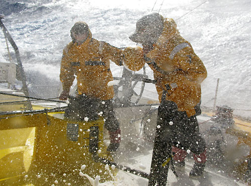 On Team Russia as they prepare for rough weather, earlier on leg 2 of the Volvo Ocean Race, from Cape Town, South Africa to Cochin, India. Photo copyright Mark Covell / Team Russia / Volvo Ocean Race.