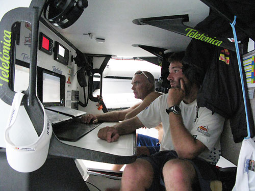 Skipper Bouwe Bekking left and navigator Simon Fisher. Photo copyright Gabriele Olivo / Telefonica Blue / Volvo Ocean Race.