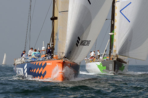 Ericsson 4 leads Green Dragon at the start of Leg 3 of the Volvo Ocean Race 2008-09 from Cochin, India, to Singapore. Photo copyright Dave Kneale / Volvo Ocean Race.