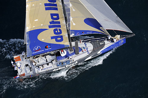 Delta Lloyd at the start of leg 3 of the Volvo Ocean race, from Cochin, India to Singapore. Photo copyright Rick Tomlinson / Volvo Ocean Race.