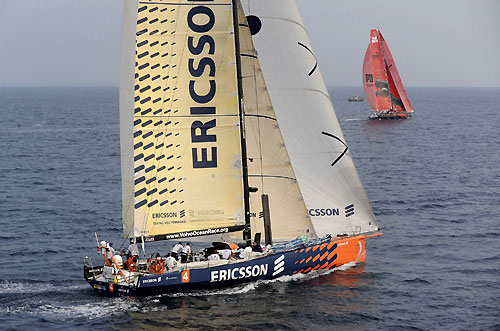 Ericsson 4 chases PUMA Ocean Racing at the start of leg 3 of the Volvo Ocean race, from Cochin, India to Singapore. Photo copyright Rick Tomlinson / Volvo Ocean Race.