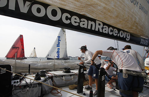 Close reaching onboard Ericsson 4 at the start of leg 3 of the Volvo Ocean Race. Photo � Guy Salter / Ericsson 4 / Volvo Ocean Race.
