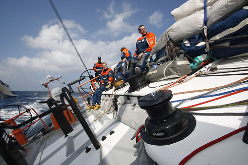 Getting closer to the scoring gate. Still a close battle with Puma. Exiting. Magnus Olsson is keeping track of them. Photo copyright Gustav Morin / Ericsson 3 / Volvo Ocean Race.