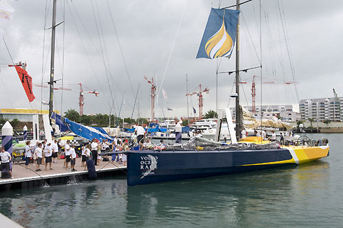 Team Russia, skippered by Andreas Hanakamp (AUT) after completing leg 3 of the Volvo Ocean Race from India to Singapore. Photo � Rick Tomlinson / Volvo Ocean Race.