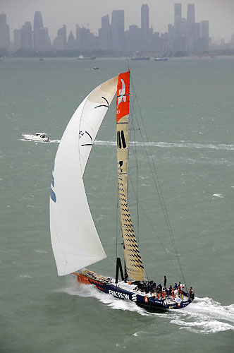 Ericsson 4, skippered by Torben Grael (BRA) win the Singapore In-port race. Photo copyright Rick Tomlinson / Volvo Ocean Race.