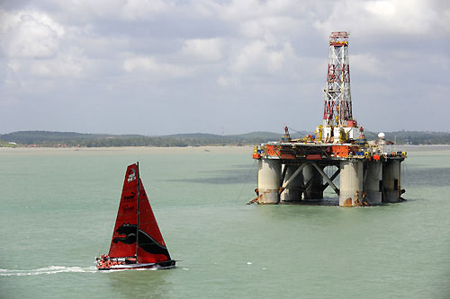 PUMA Ocean Racing, skippered by Ken Read (USA) at the start of leg 4 of the Volvo Ocean Race, from Singapore to Qingdao, China. Photo copyright Rick Tomlinson / Volvo Ocean Race.