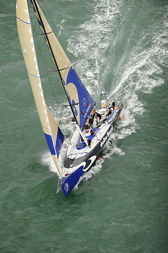 Delta Lloyd, skippered by Roberto Bermudez (ESP) at the start of leg 4 of the Volvo Ocean Race, from Singapore to Qingdao, China. Photo copyright Rick Tomlinson / Volvo Ocean Race.