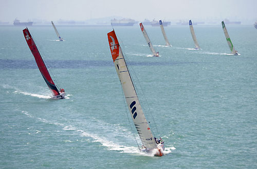 The start of leg 4 of the Volvo Ocean Race, from Singapore to Qingdao, China.