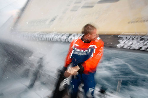 New crew member Klaes Nylof onboard Ericsson 3 on leg 4 of the Volvo Ocean Race. Photo copyright Gustav Morin / Ericsson 3 / Volvo Ocean Race.