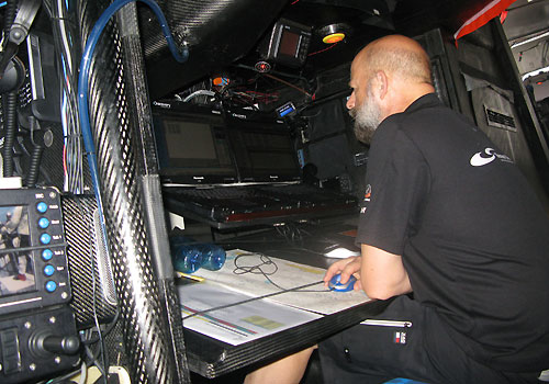 Navigator Frits Koek is doing a great job navigating the Delta Lloyd through Dangerous Ground, west of the Philippines. When this shot was taken, Delta Lloyd is still working upwind in northerly direction towards the waypoint South Rock. Photo copyright Sander Pluijm / Team Delta Lloyd / Volvo Ocean Race.