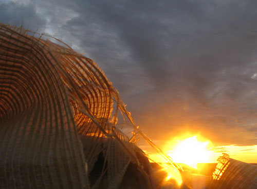 Team Delta Lloyd ripped the leach of the mainsail in 40 knots of wind and 5 meter high waves. They had to put up a stormjib and a trysail, while surging for a bay to do the repairs on the main. Photo copyright Sander Pluijm / Team Delta Lloyd / Volvo Ocean Race.