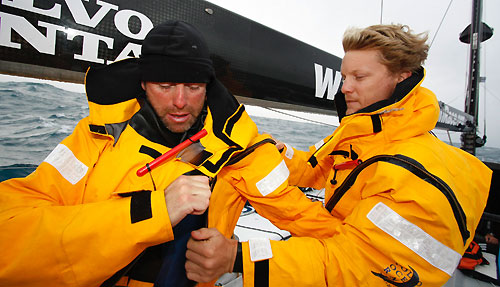 Ericsson 3 are the latest to turn around on leg 4 of the Volvo Ocean Race, giving up their second place and heading for Base Camp after structural damage saw them start to take on water. Photo &copy; Gustav Morin / Ericsson 3 / Volvo Ocean Race.