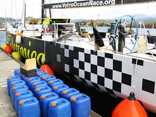 Repairs continue for Telefonica Black in Subic Bay, Luzon Island, Philippines, after retiring from leg 4 of the Volvo Ocean Race with structural damage. Photo copyright Mikel Pasabant / Telefonica Black / Volvo Ocean Race.