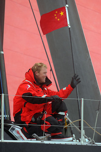 Bowman Casey Smith (AUS) onboard PUMA Ocean Racing, skippered by Ken Read (USA), finishes second, on leg 4 of the Volvo Ocean Race, from Singapore to Qingdao, China at 08:17:36 GMT. Photo copyright Dave Kneale / Volvo Ocean Race.