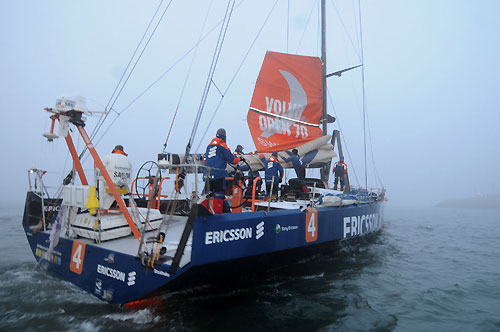 Ericsson 4, skippered by Torben Grael (BRA) finishes third, on leg 4 of the Volvo Ocean Race, from Singapore to Qingdao, China at 09:04:00 GMT. Photo copyright Dave Kneale / Volvo Ocean Race.