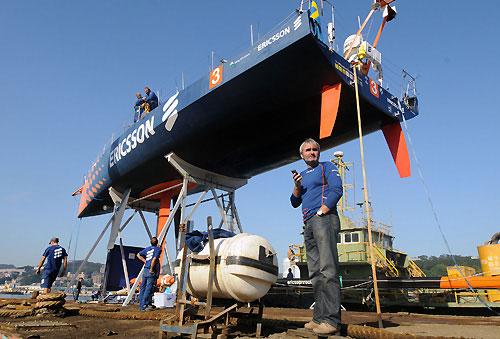 Herve Le Quillec, Shore Manager for Ericsson. Ericsson 3 is moved by barge, down the coast of Taiwan from Keelung to Hualien where an 8 metre piece of the bow will be pulled out and replaced before they continue the remaining leg 4 joureny to Qingdao. Photo copyright Dave Kneale / Volvo Ocean Race.