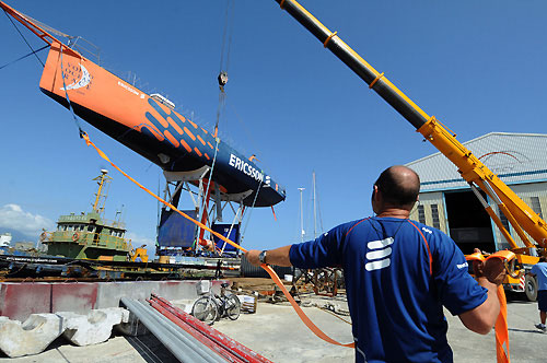 Ericsson 3 arrives in Hualien, Taiwan, where an 8 metre piece of the bow will be pulled out and replaced before they continue the remaining leg 4 joureny to Qingdao. Photo copyright Dave Kneale / Volvo Ocean Race.