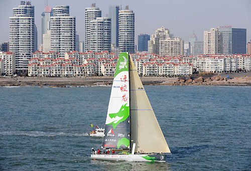 Green Dragon (Ian Walker / GBR), back on the Start Day for Leg 5 of the Volvo Ocean Race from Qingdao, China, to Rio De Janeiro.