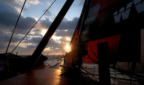 PUMA Ocean racing heading east at sunset on leg 5 of the Volvo Ocean Race. Photo copyright Rick Deppe / PUMA Ocean Racing / Volvo Ocean Race.
