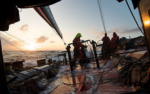 PUMA Ocean racing heading east at sunset on leg 5 of the Volvo Ocean Race. Photo copyright Rick Deppe / PUMA Ocean Racing / Volvo Ocean Race.