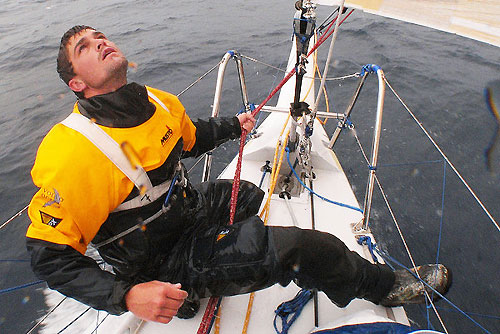 Michael Pammenter during a sail change onboard Telefonica Blue, on leg 5 of the Volvo Ocean Race. Photo copyright Gabriele Olivo / Telefonica Blue / Volvo Ocean Race.