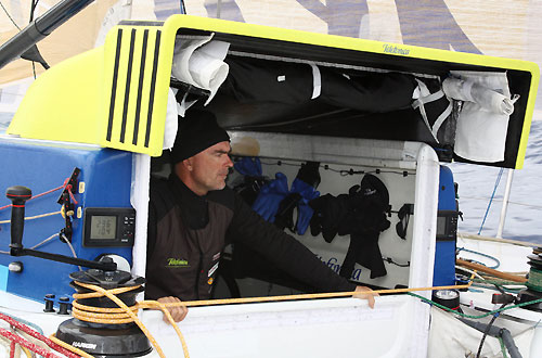 Bouwe Bekking onboard Telefonica Blue, on leg 5 of the Volvo Ocean Race, from Qingdao to Rio de Janeiro. Photo copyright Gabriele Olivo / Telefonica Blue / Volvo Ocean Race.