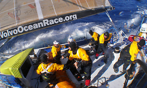 All hands on deck, onboard Telefonica Blue, on leg 5 of the Volvo Ocean Race, from Qingdao to Rio de Janeiro. Photo copyright Gabriele Olivo / Telefonica Blue / Volvo Ocean Race.