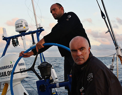 Xabier Fernandez and skipper Bouwe Bekking onboard Telefonica Blue, on leg 5 of the Volvo Ocean Race, from Qingdao to Rio de Janeiro. Photo copyright Gabriele Olivo / Telefonica Blue / Volvo Ocean Race.