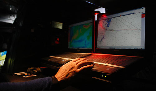 Aksel Magdahl at Ericsson 3's navigation station, during leg 5 of the Volvo Ocean Race, from Qingdao to Rio de Janeiro. Photo copyright Gustav Morin / Ericsson 3 / Volvo Ocean Race.