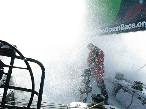Huge spray onboard Green Dragon, on leg 5 of the Volvo Ocean Race, from Qingdao to Rio de Janeiro. Photo copyright Guo Chuan / Green Dragon Racing / Volvo Ocean Race.