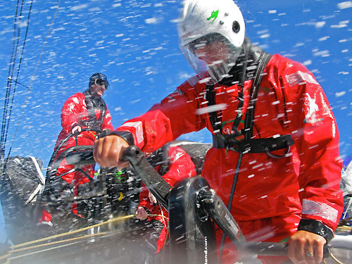 Grinding onboard Green Dragon, on leg 5 of the Volvo Ocean Race, from Qingdao to Rio de Janeiro. Photo copyright Guo Chuan / Green Dragon Racing / Volvo Ocean Race.