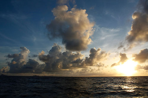Ericsson 3 pass a couple of islands, north of Fiji, on leg 5 of the Volvo Ocean Race, from Qingdao to Rio de Janeiro. Photo copyright Gustav Morin / Ericsson 3 / Volvo Ocean Race.